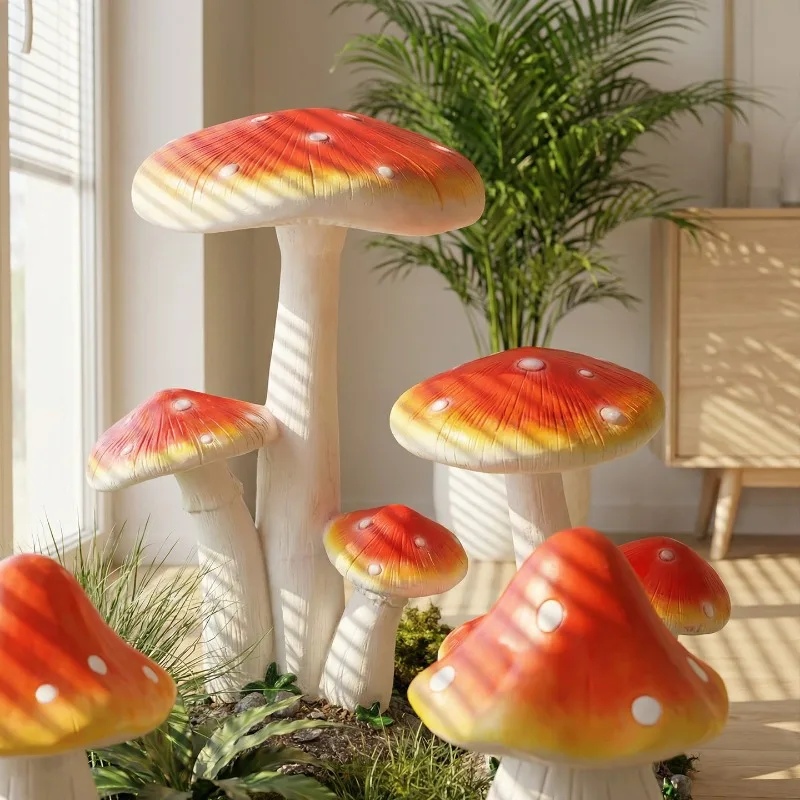 Simulation Mushroom Ornament, Cartoon Garden Decor for Outdoor Patio, Landscape Plant Sculpture, Yard Art Statue