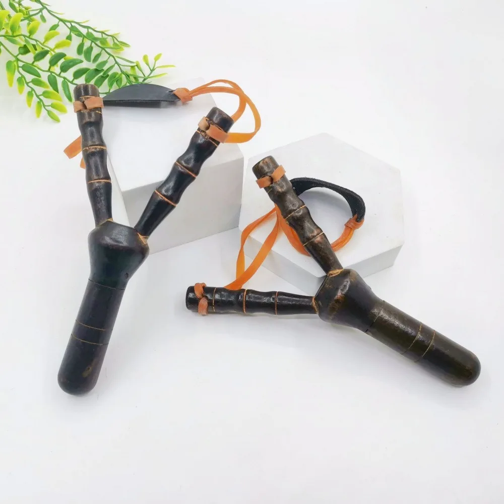 Bamboo Pattern Wooden Slingshot Toy, Classic Handmade Wood Slingshot for Outdoor Backyard Leisure Game, 1 Piece
