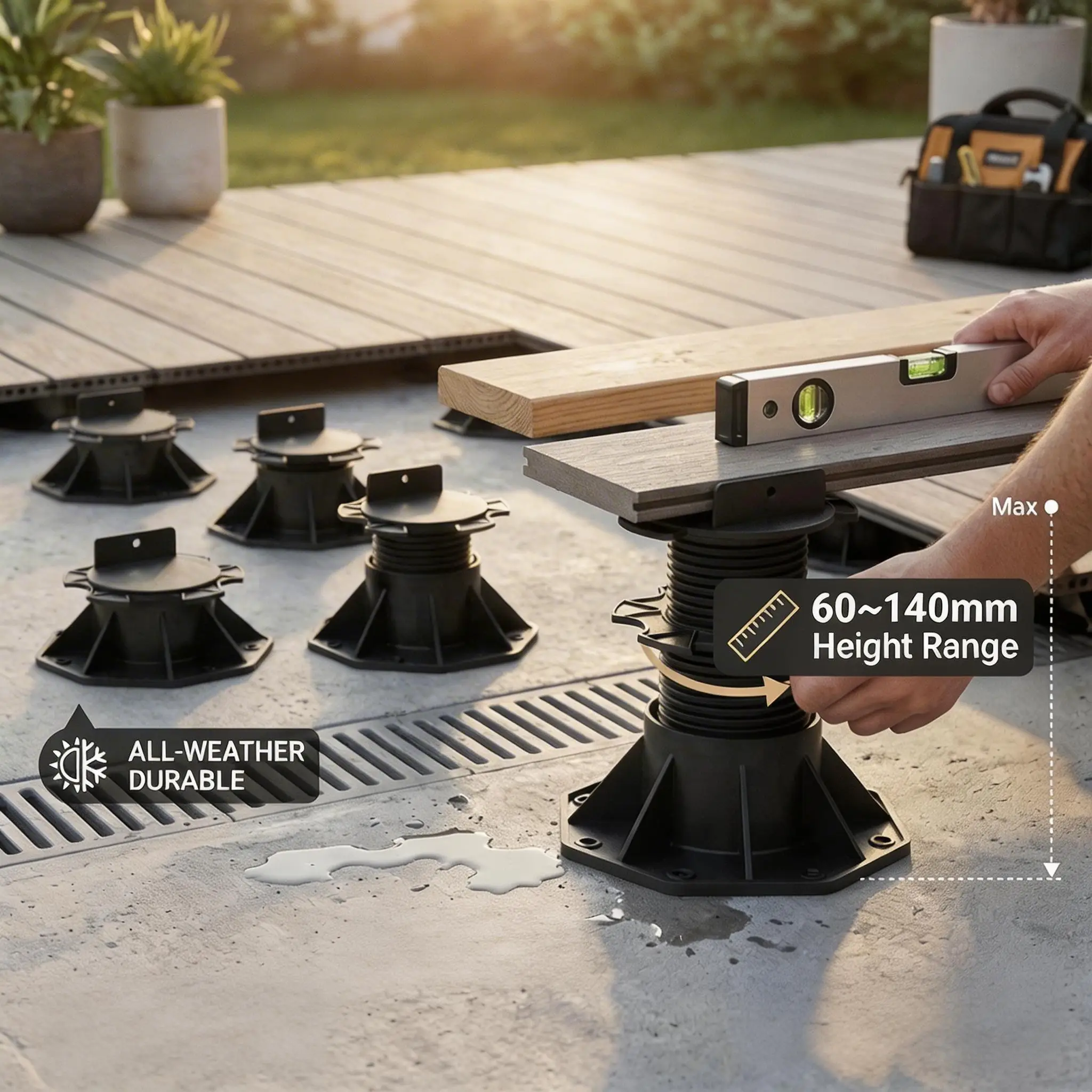 5Pcs Deck Support Base Height Adjustable Plastic Deck Lift Support Base Solid Floor Support Lift Bearing Set for Wood WPC Metal