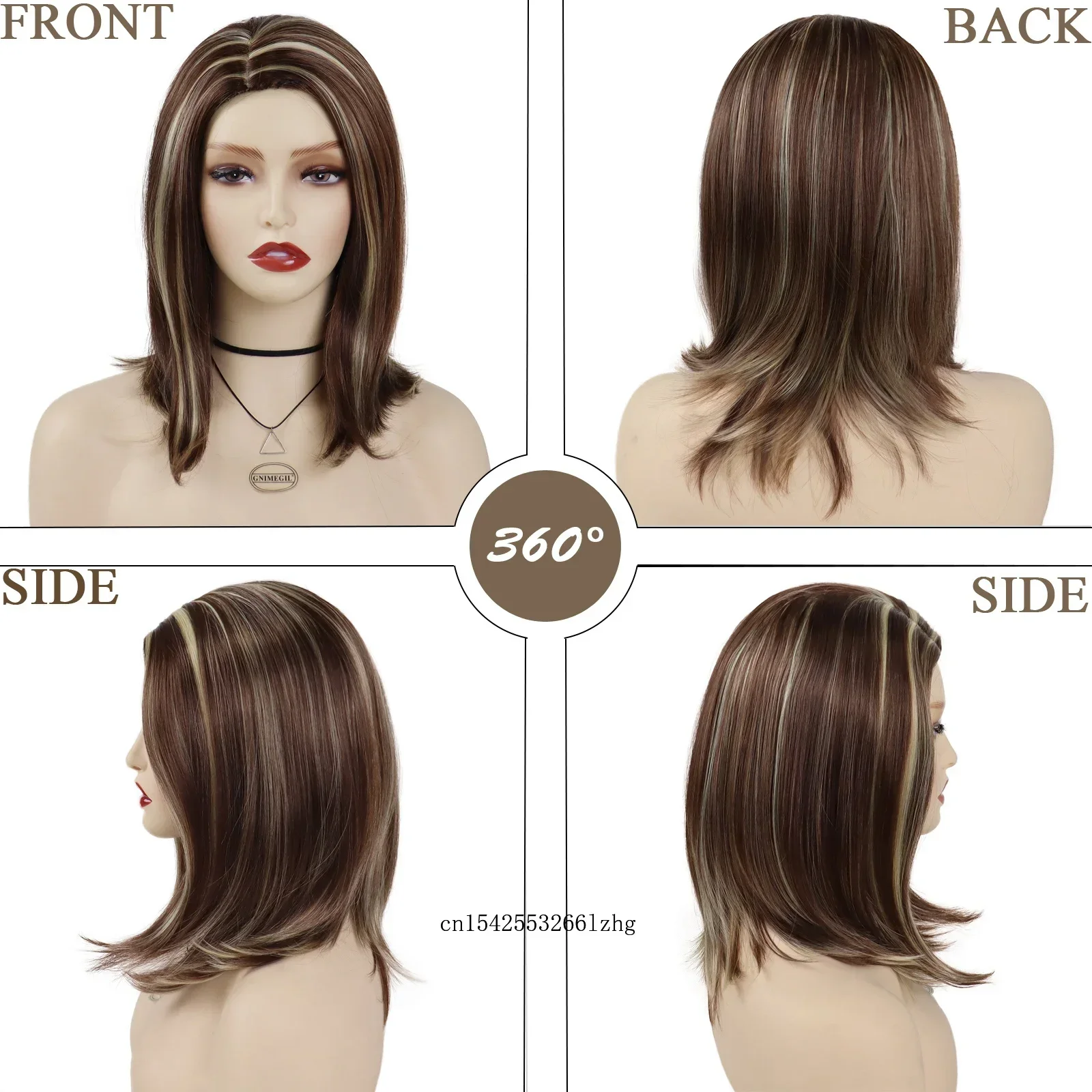 باروكات شعر صناعية طويلة مستقيمة من GNIMEGIL للنساء ذات مظهر جميل وحفلات الهالوين التنكرية اليومية تستخدم شعر مستعار بني طبيعي #5