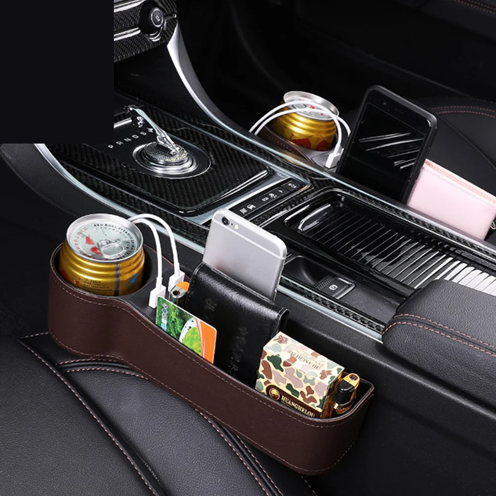

Universal Car Seat Gap Storage Organizer Box Brown Dual Usb Cup Holder Fills Console Seat Gap Extra Storage