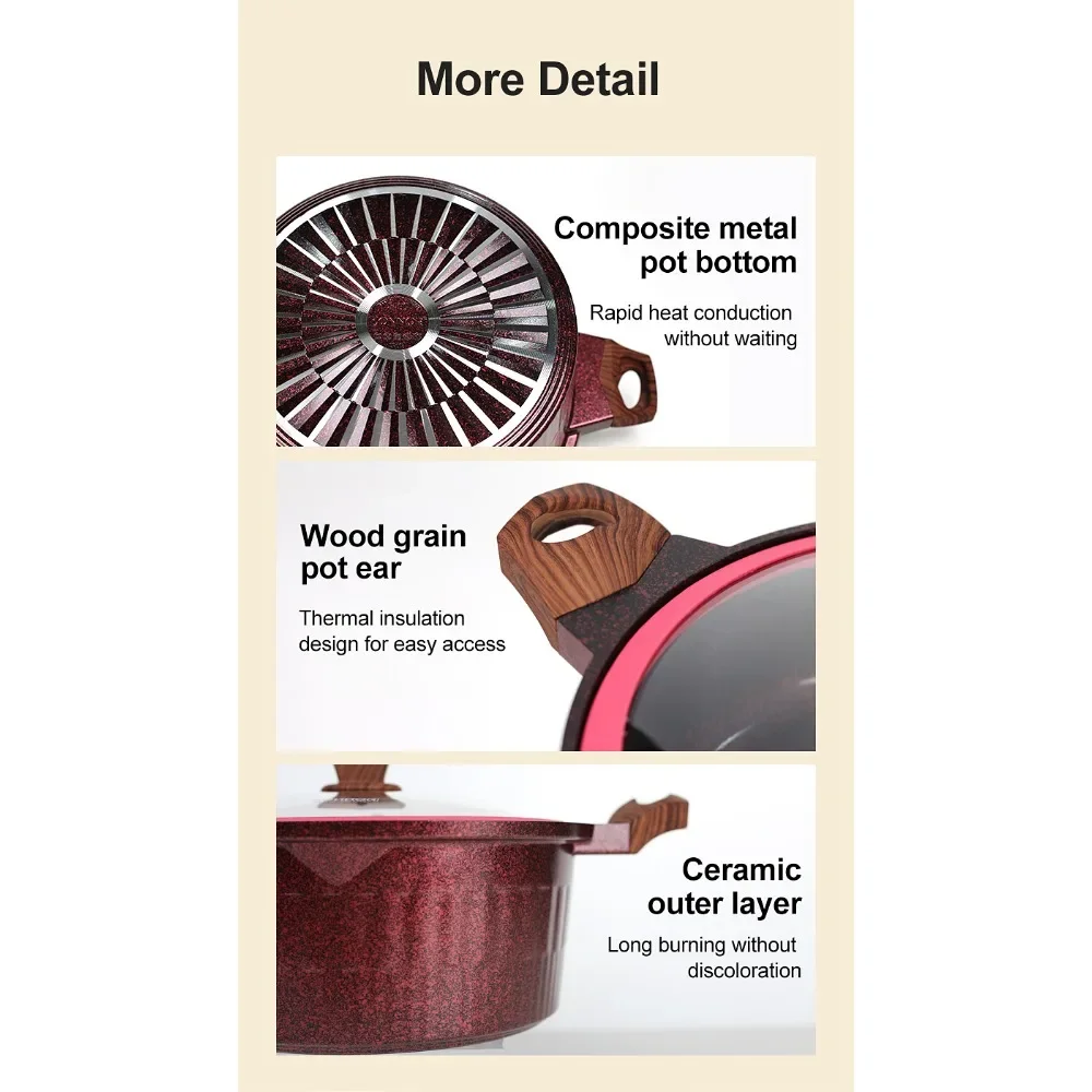 DONNOR Ceramic Non Stick Pans Ceramic Casserole Stockpot Set with Lid Procook Stock Pot 15pcs Cookware for Braising