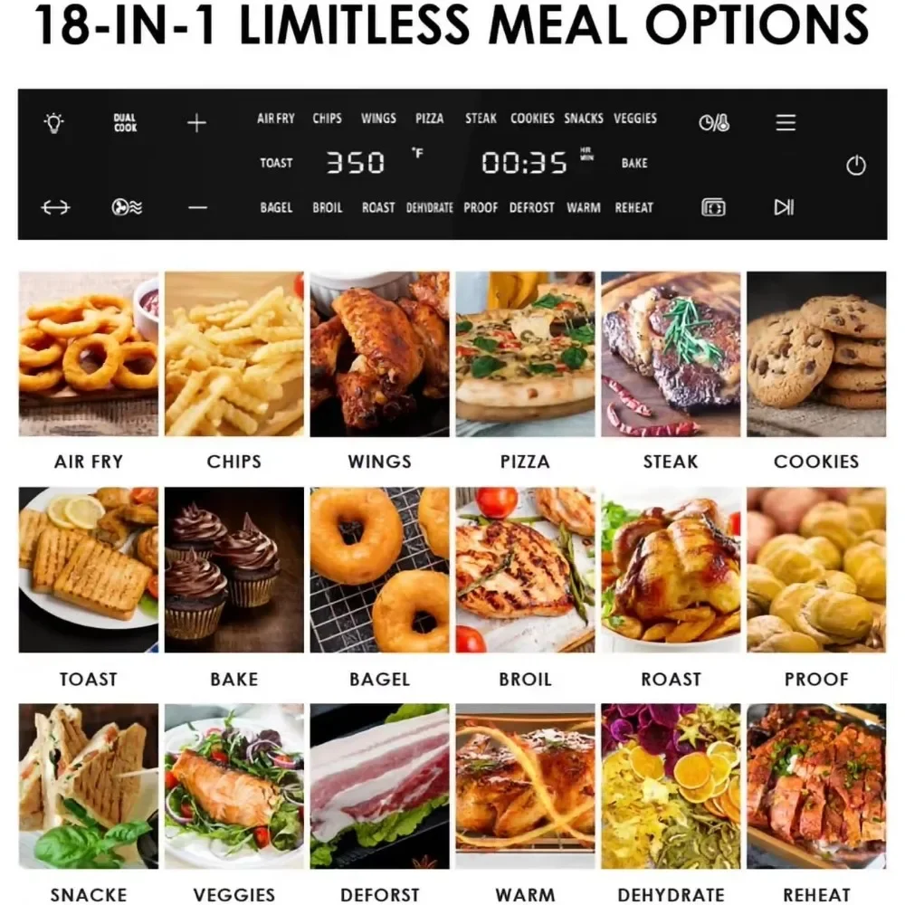 مجموعة مقلاة هوائية كبيرة جدًا بوزن 32 كيو تي، سطح فرن محمصة حراري 18 في 1 مع خبز، ديهيد