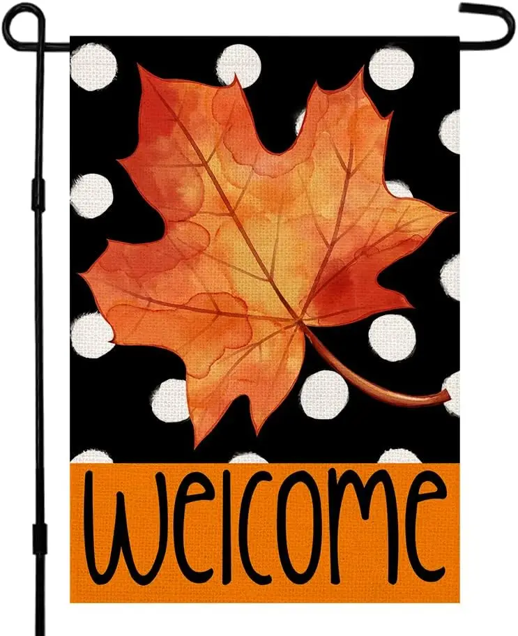 Fall Welcome Maple Leaf Garden Flag 12x18 Inch Double Sided Vertical Thanksgiving Yard Outdoor Decor DF071