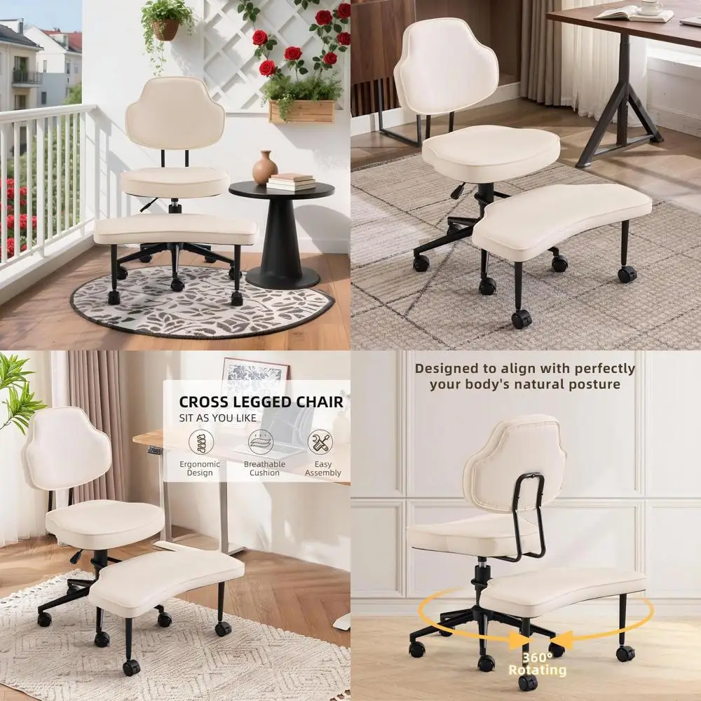 

Adjustable Ergonomic Cross-Legged Chair with Lumbar Support and Swivel Footrest for Meditation, Yoga, and Home Office