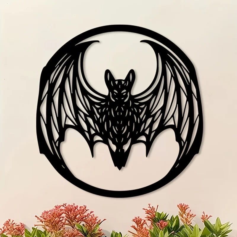 Gothic Bat Witch Metal Wall Art Iron Sculpture Decor Indoor Outdoor Patio Year-Round Hanging Statue Home Garden Gift