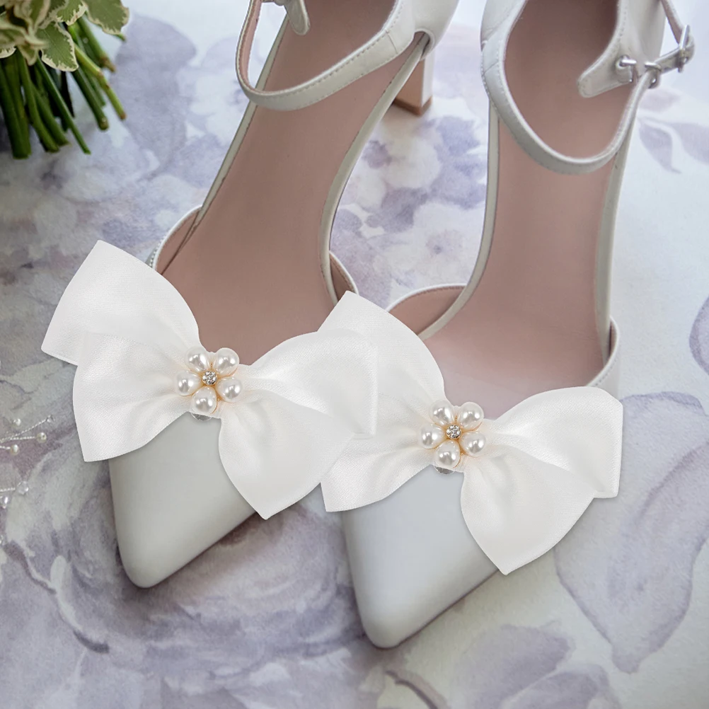 

2 Pairs Bow Shoe Clip Ornaments Clips for Women Decoration Accessories Detachable Bowknot Buckles Jewelry Alloy Bride