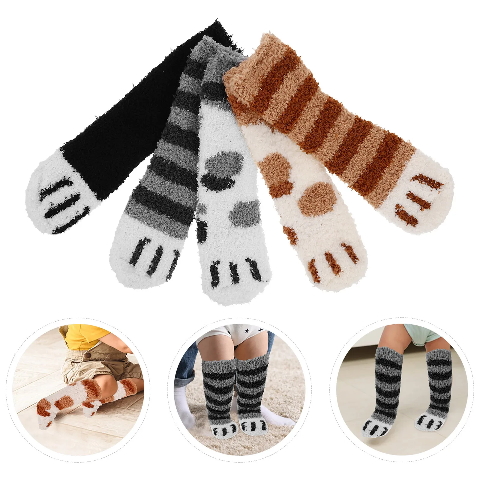 

5pcs Baby Long Coral Fleece Warm Elastic Knee High Stockings Winter Baby Thigh High Socks Over Knee Socks For Toddlers