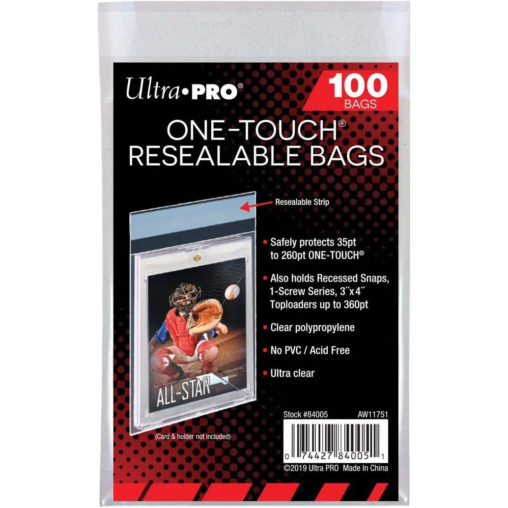 

100 штук Ультра Pro One-Touch RESEALABLE Bags Gaming Generic, безопасно защищает от 35pt до 260pt ONE-TOUCH