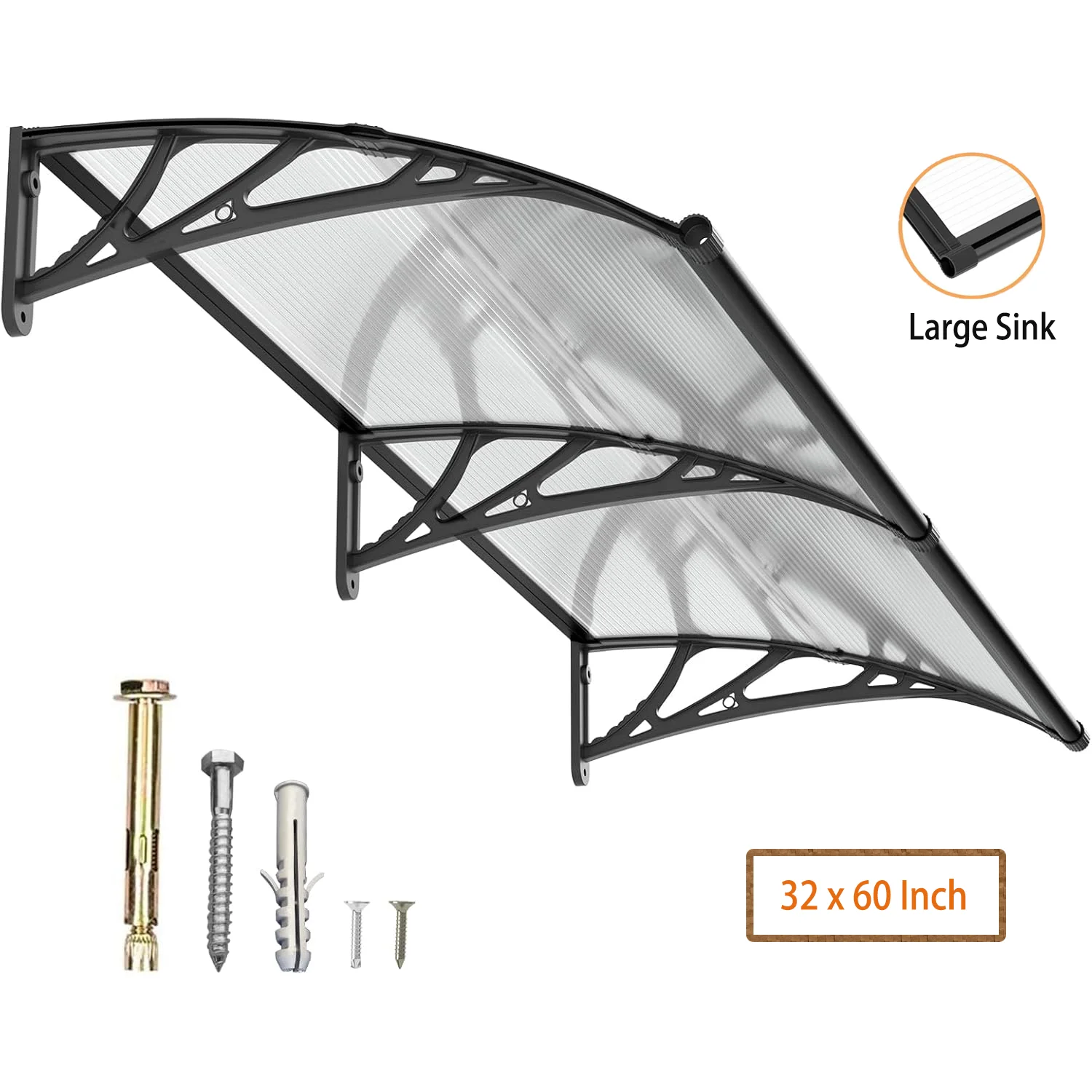 

30" x 60" Window Awning Door Canopy Exterior with Separate Drainage Sink for Door Entrance Rain UV Cover Canopy