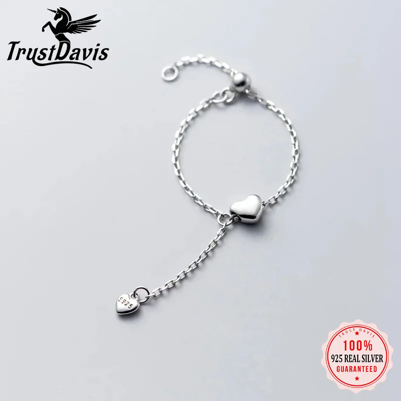 

TrustDavis Real 925 Sterling Silver Fashion Simple Love Tassel Chain Is Adjustable Opening Ring for Party Fine Jewelry DA2957