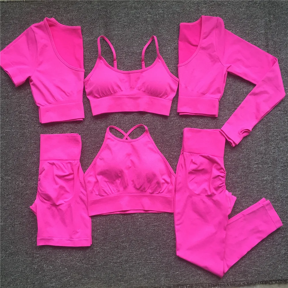 1PCS Seamless Women Tracksuits Yoga Set Workout Sportswear Gym Fitness Long Sleeve Crop Top High Waist Leggings Sports Suits