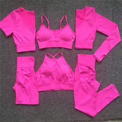 QK-chándal sin costuras para mujer, ropa deportiva de entrenamiento, gimnasio, Fitness, Top corto de manga larga, Leggings de cintura alta, 1 piezas