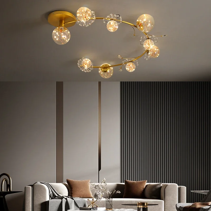 Morden LED Chandelier For Living Room Bedroom Dining Room Kitchen Ceiling Lamp Design Gold Crystal Glass Ball Star Light