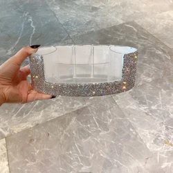 Cosmetic Jewelry Storage Box with Rhinestones Large Capacity Lipstick Makeup Brush Finishing Box Home Dressing Table Ornament