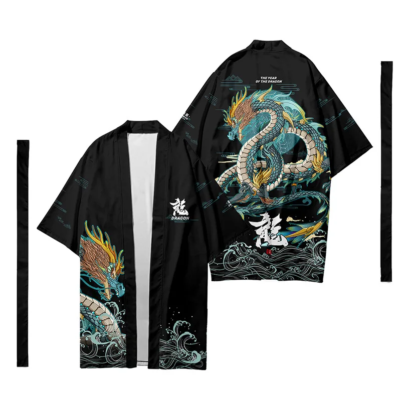 

Cartoon Dragon Printed Long Style Cardigan Women Men Harajuku Haori Loose Japanese Kimono Cosplay Top Yukata Clothes Robe