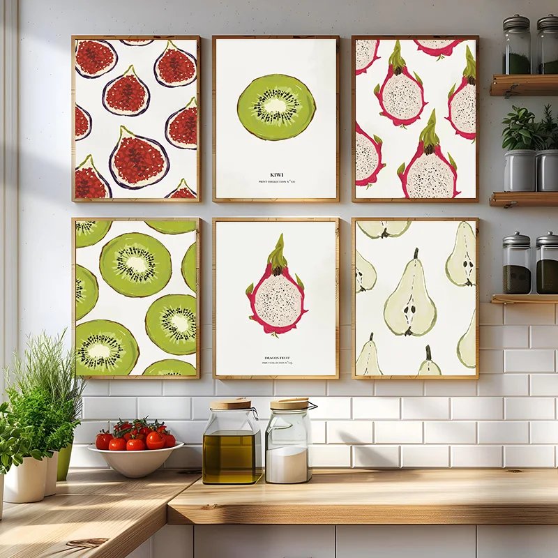Minimalist Abstract Fruit Still Life Posters Fig Grapefruit Pear Canvas Painting Wall Art for Fruitery Living Room Home Decor