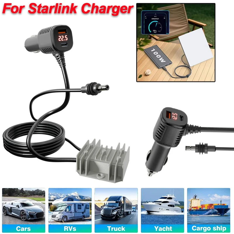 For Starlink Mini Car Adapter 12V/24V to 30V 3.5A Step Up Converter 3-in-1 DC Power Cable with Digital Display Car Accessories