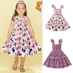 2-7 Years Girls Chambray And Tulle Dress Toddler Girls Child Sleeveless Butterfly Prints Summer Beach Long Sleeve Dress Girls