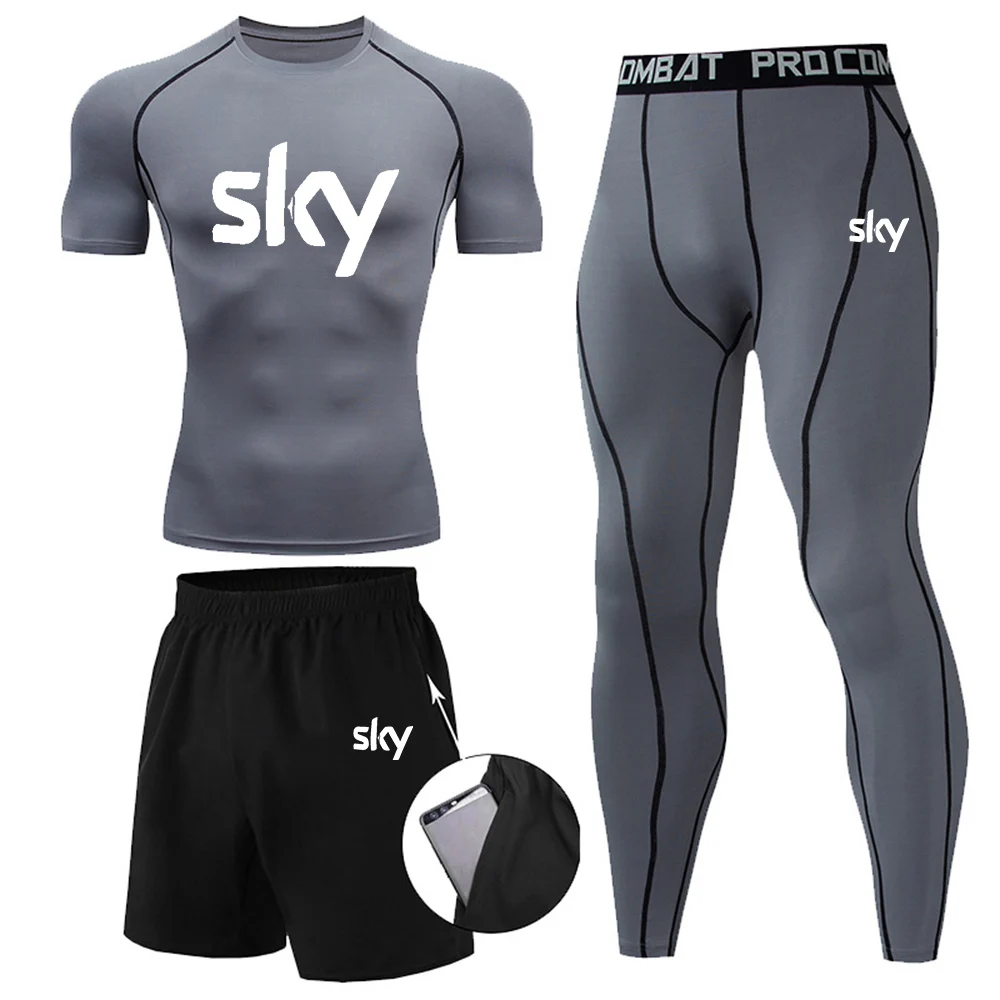 2024 New Sky Cycling Clothing Fashion Sports Fitness Clothing Quick drying Breathable Top T-shirt Shorts Pants 3-piece Set