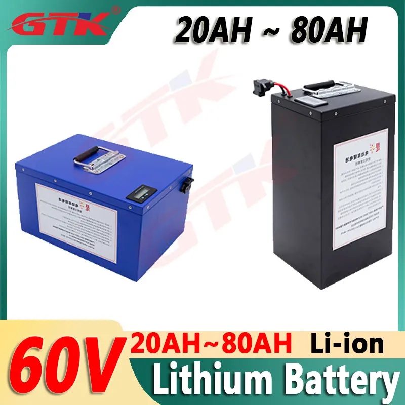 Gtk 60V 20AH 35AH 60AH 80AH Li-ion Lithium Battery ion Rechargeable 17S 62.9V 60volts with BMS For Electric Motorcycle Golf cart