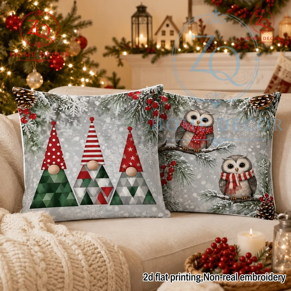 Healing scarf owlshaped pillowcase Christmas red berries snow scene home decor cushion cover mospheric st furnishing item.