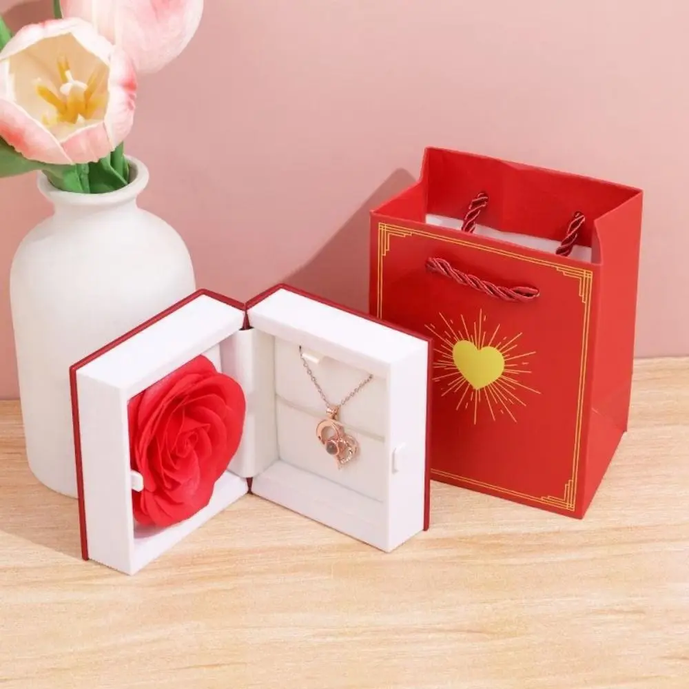 

Fashion Plastic Book Shape Ring Box Romantic Jewelry Packaging Jewelry Display Case with Soap Rose Gifts Package Box Earrings