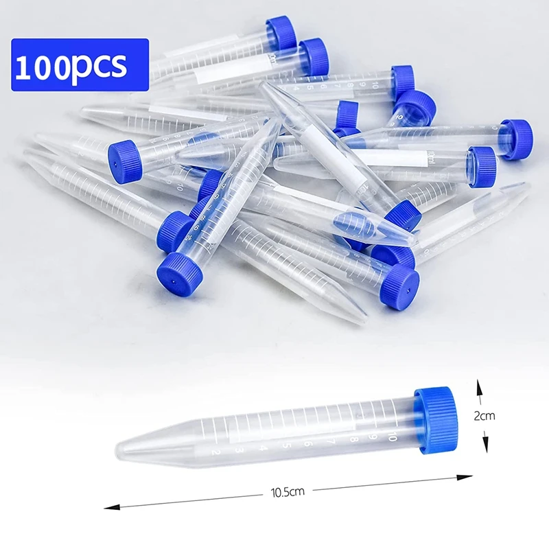 100Pcs 10Ml Multifunctional Plastic Bottle Transparent Tube Sample Storage Container Experimental Centrifuge Tube