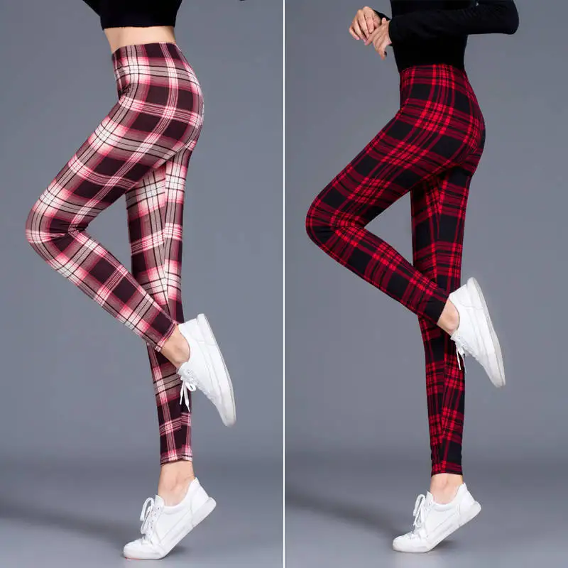 

Red Black Plaid Leggings Skinny Women Workwear Push Up Leggings Fitness High Waist Leggins Joggings Sport Leggings New Pants