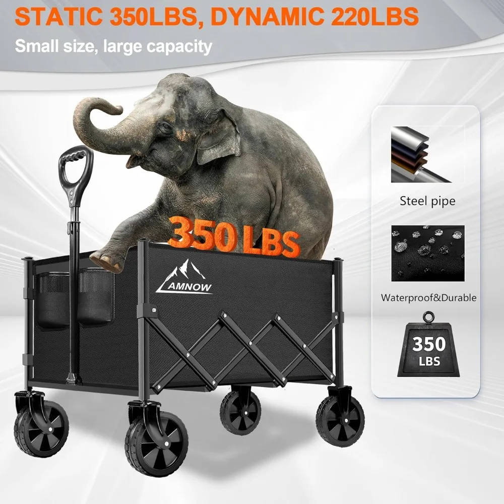 Carro plegable de 350 libras con ruedas todo terreno, carro utilitario de gran capacidad para jardín, compras, camping