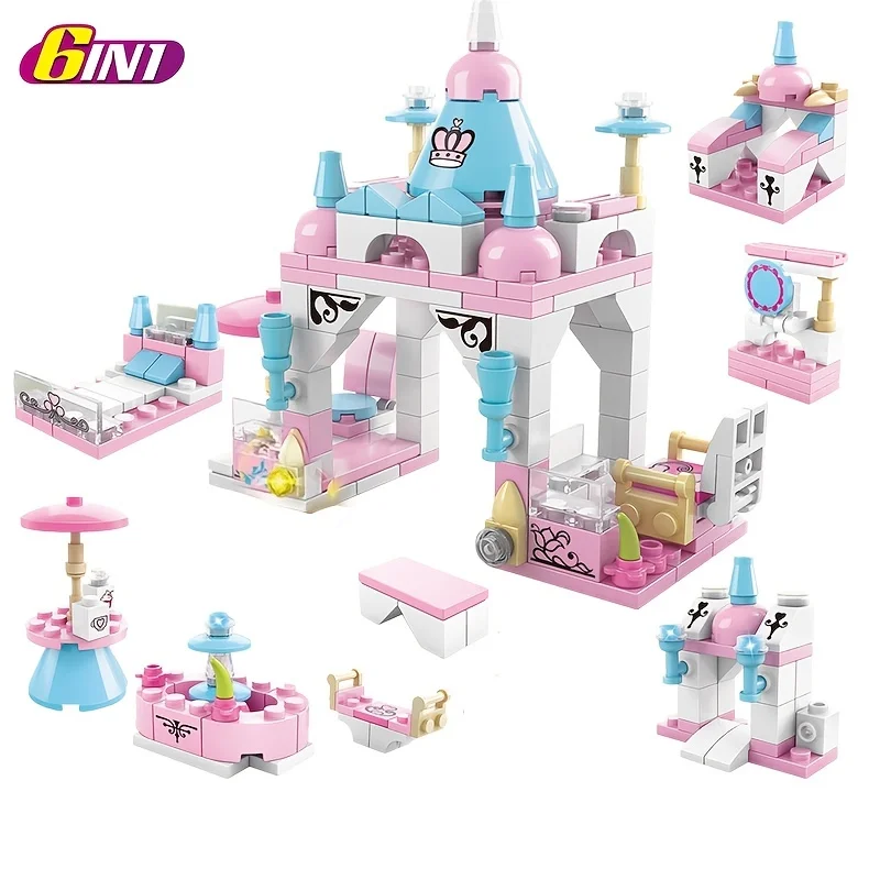 6-in-1 Girls Castle Building Block Kit - Create Unique Structures with Deformable Combinations Compatible with LEGO!