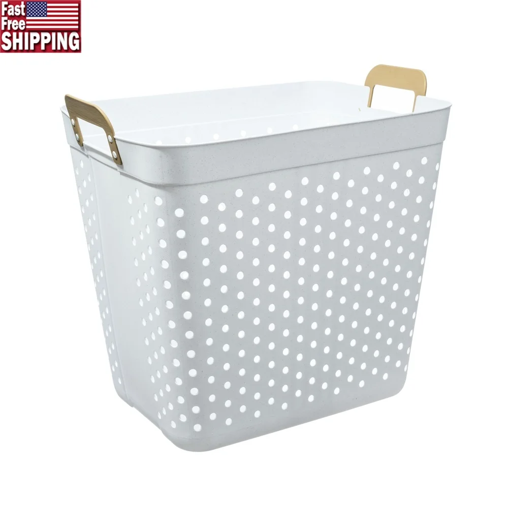 

Rectangular Plastic Laundry Basket Easy to Clean 2 Bushel Decorative Tote Hamper Clothes Storage Organization