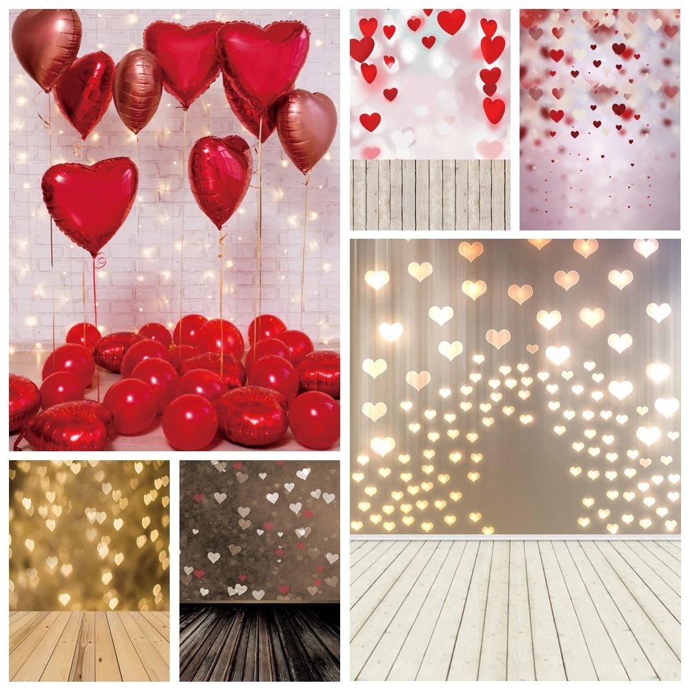 

Valentine's Day Glitters Love Heart Light Bokeh Photo Backdrops Baby Newborn Portrait Photographic Background For Photo Studio