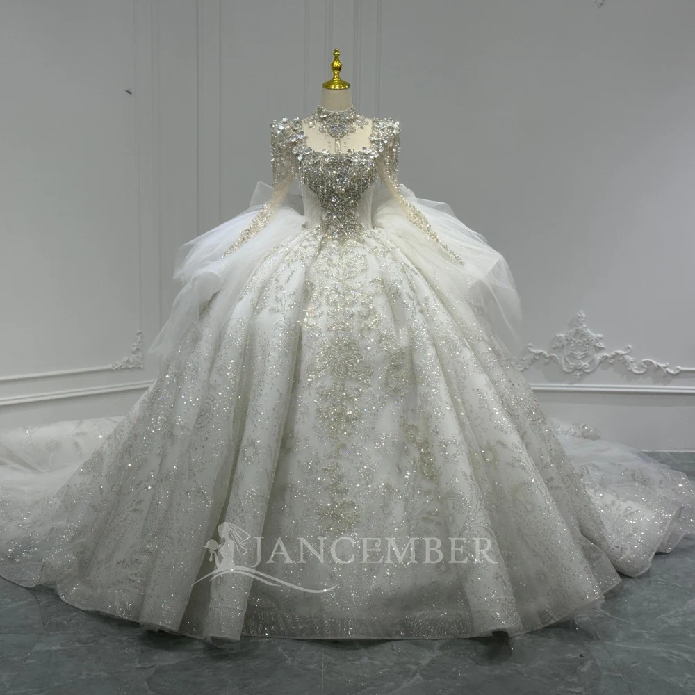 

Очаровательное белое свадебное платье с круглым вырезом по индивидуальному заказу, бальное платье 2025, длиной до пола, со шлейфом из органзы и молнией, свадебное платье robe de mariée