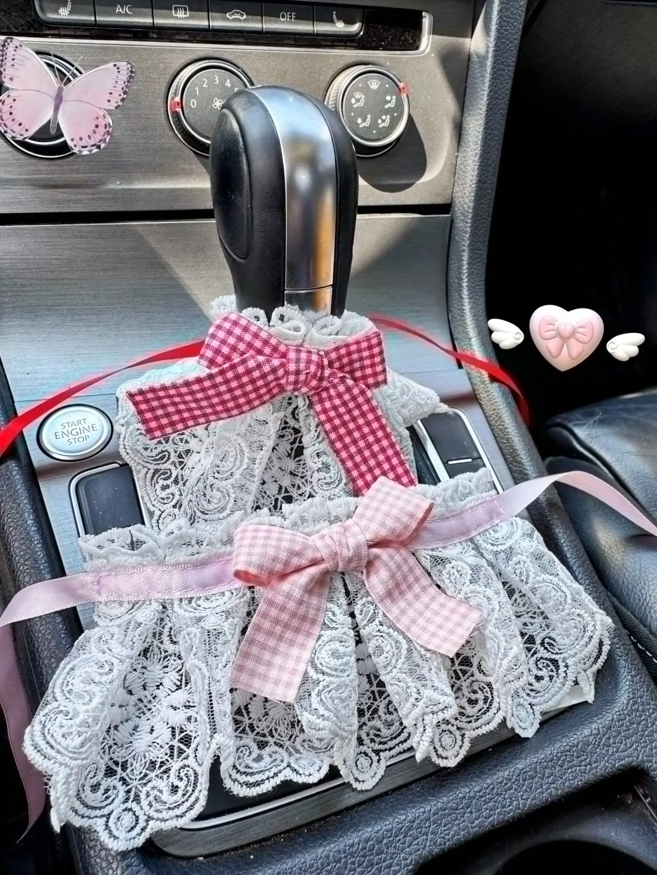 1 cute dress car shift knob cover, suitable for manual and automatic transmissions, decorative protective handle cover set