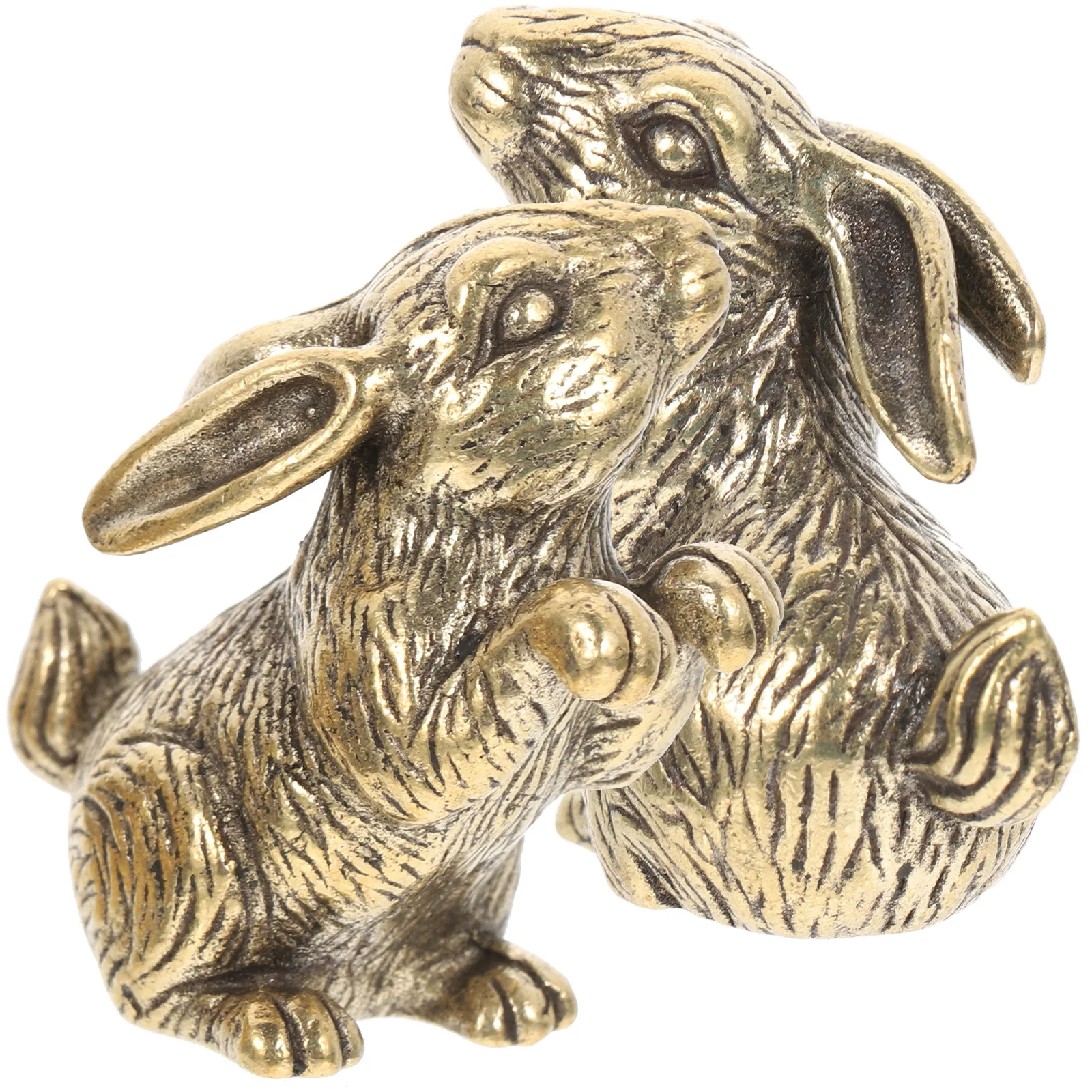 

2pcs Brass Rabbit Figurines Retro Statue Mini Bunny Ornament For Desktop Car Decor Small Rabbit Home Office Decoration