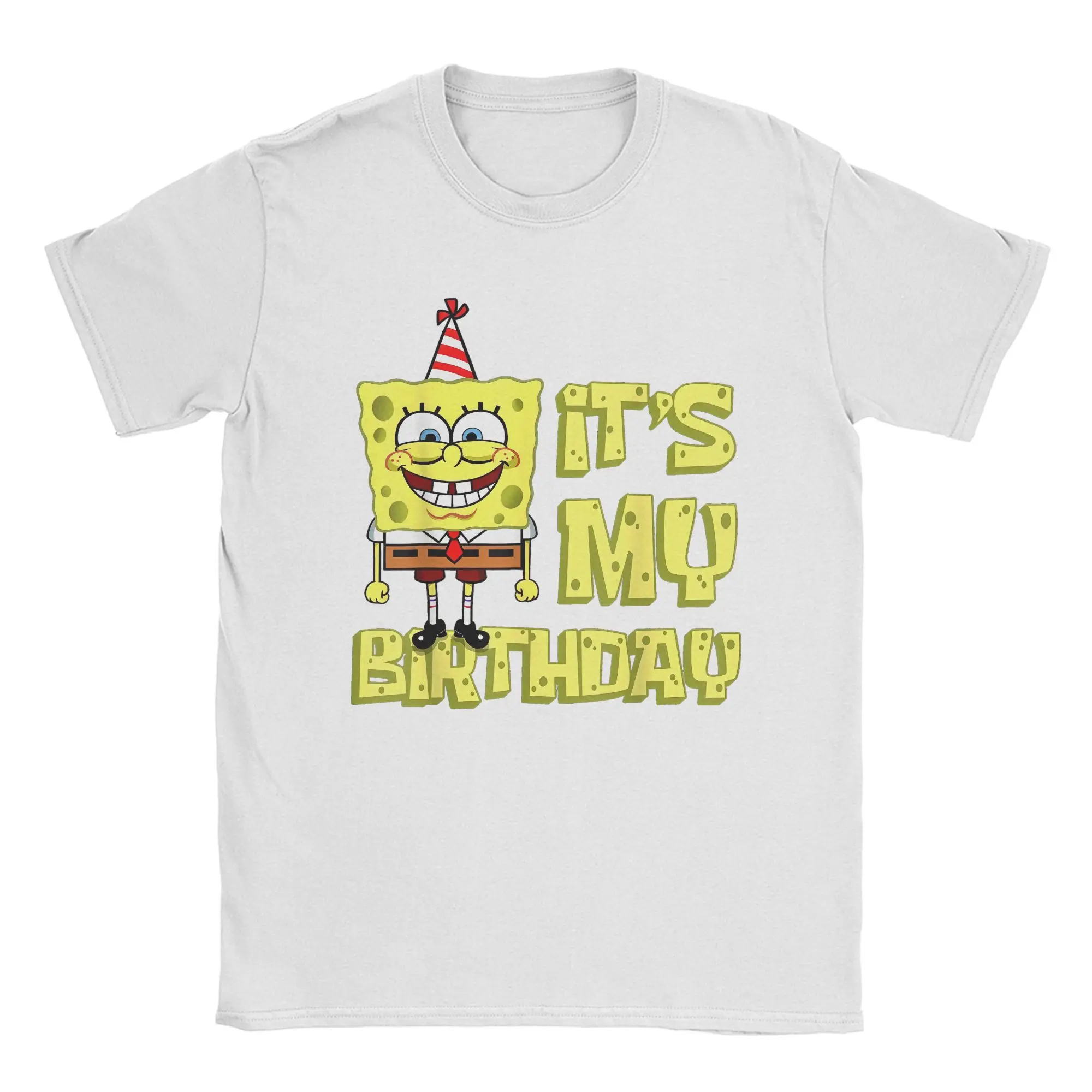 Fashion Sponge Bobs It's my Birthday T-Shirt for Men SquarePants Crew Neck Cotton T Shirt Cartoon Short Sleeve Tee merchandise