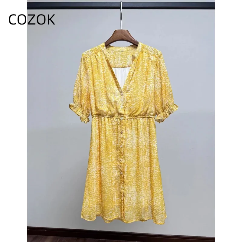 

2024 New Women's Fashion Printed V-neck Dress