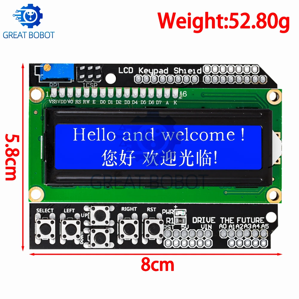 BS Brand 1PCS LCD Keypad Shield LCD1602 Blue Screen Display Module for Arduino UNO ATMEGA328 ATMEGA2560 Raspberry Pi