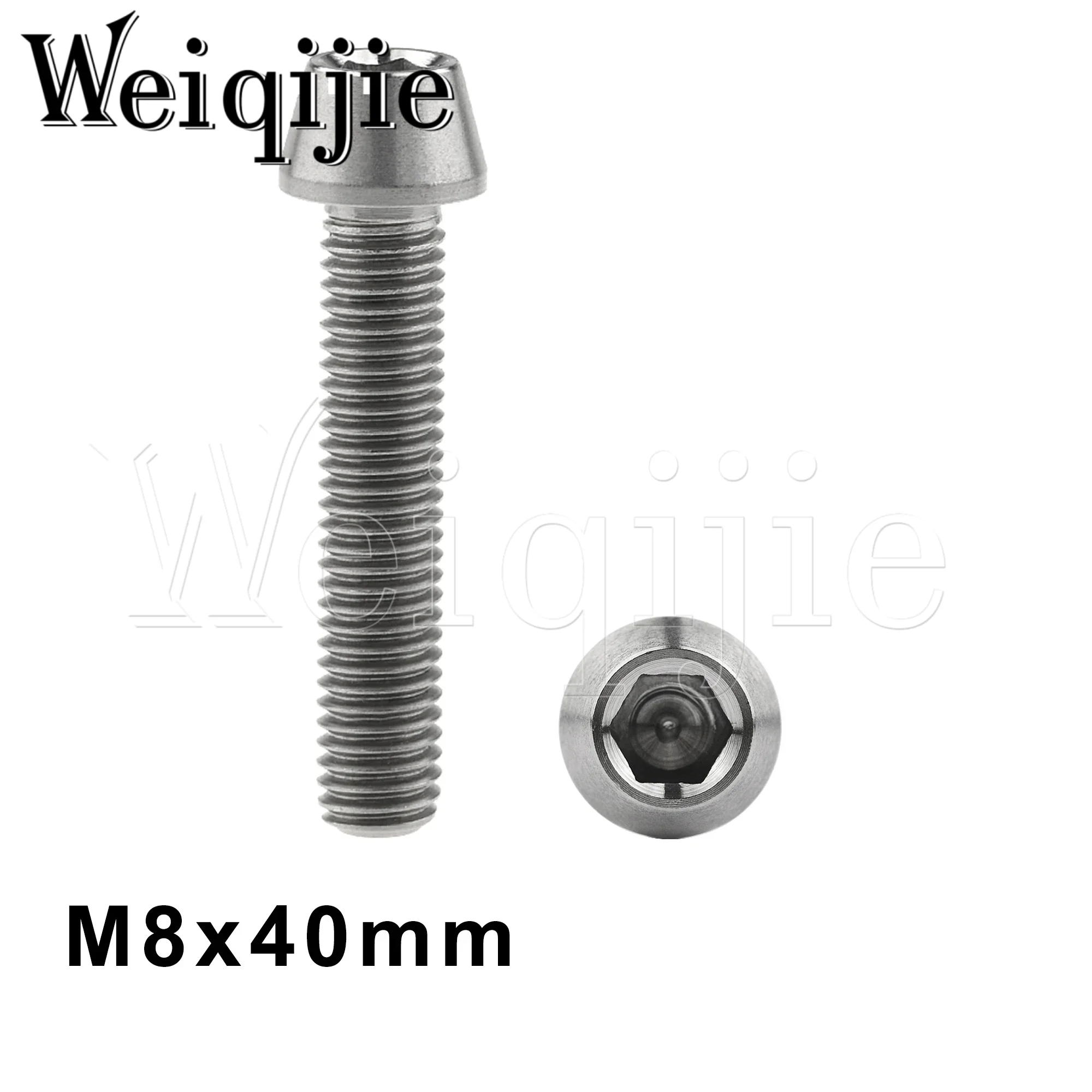 Weiqijie Titanium Bolt M8x40mm Motorcycle Cone Head Hexagonal Full Thread Screw Titanium Color