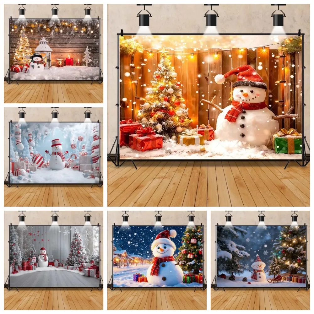 Winter Christmas Sparkling Snowman Town Theme Banner Background, Christmas Party Home Decoration Photography Background Cloth