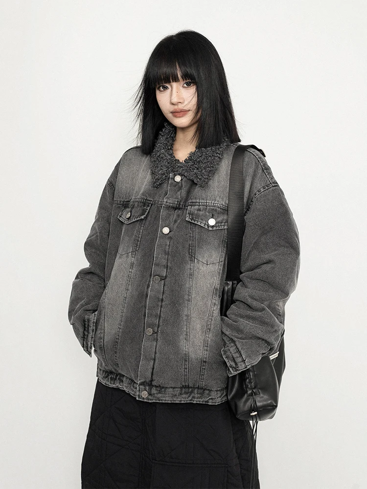 

OCTTFLAB American Retro Cool Cotton Jaet Outerwear Loose Women's Warm Versatile Long Sve Street Sle Winter Coat