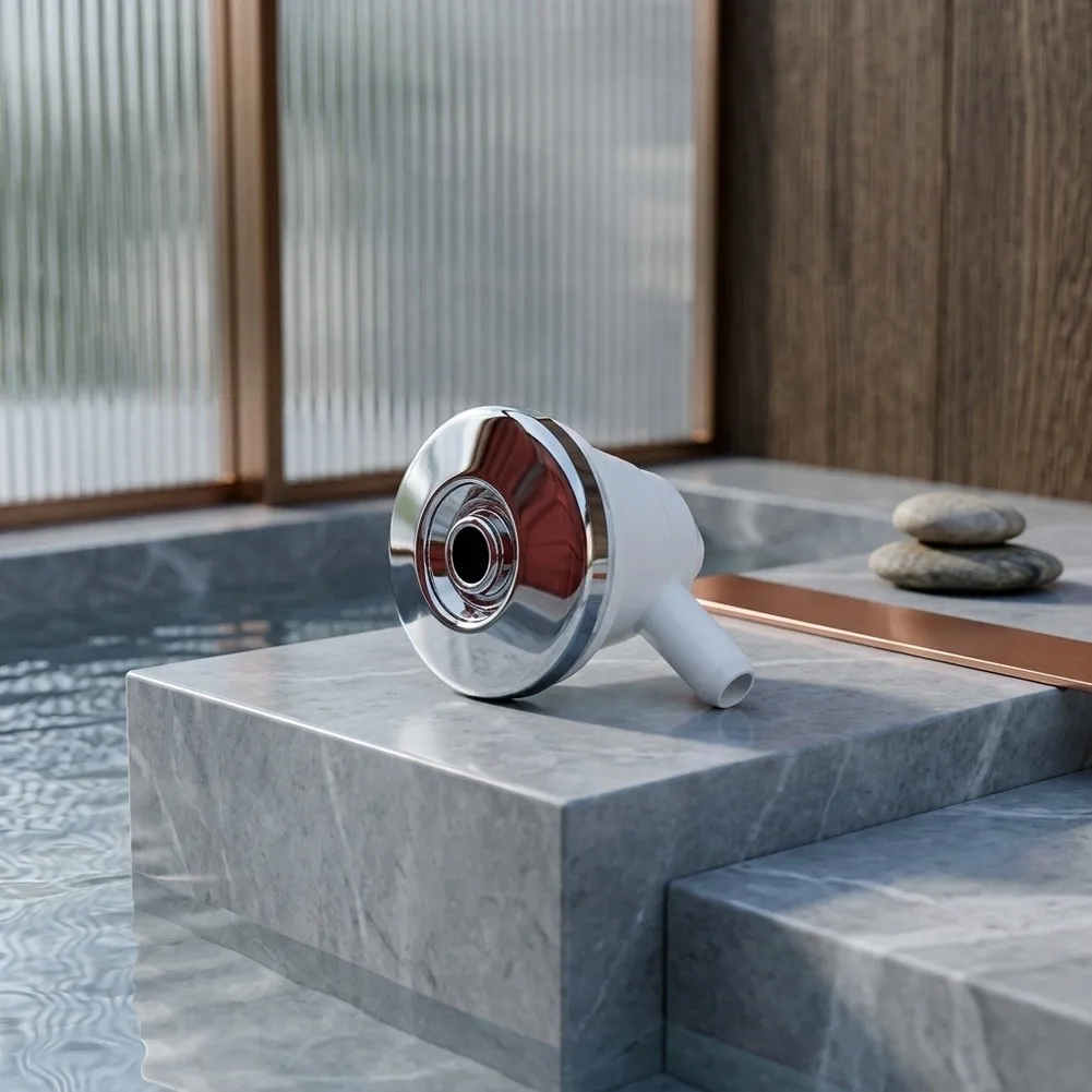 Flat Cover Bubble Nozzle for Massage Surf Bathtubs with Chrome Cap and PVC Construction Supporting Reliable Water Delivery