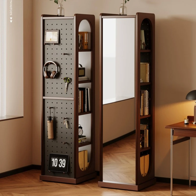 Rotating solid wood bookshelf multi-functional practical vintage style Bookcase aesthetic design shelves living room furniture
