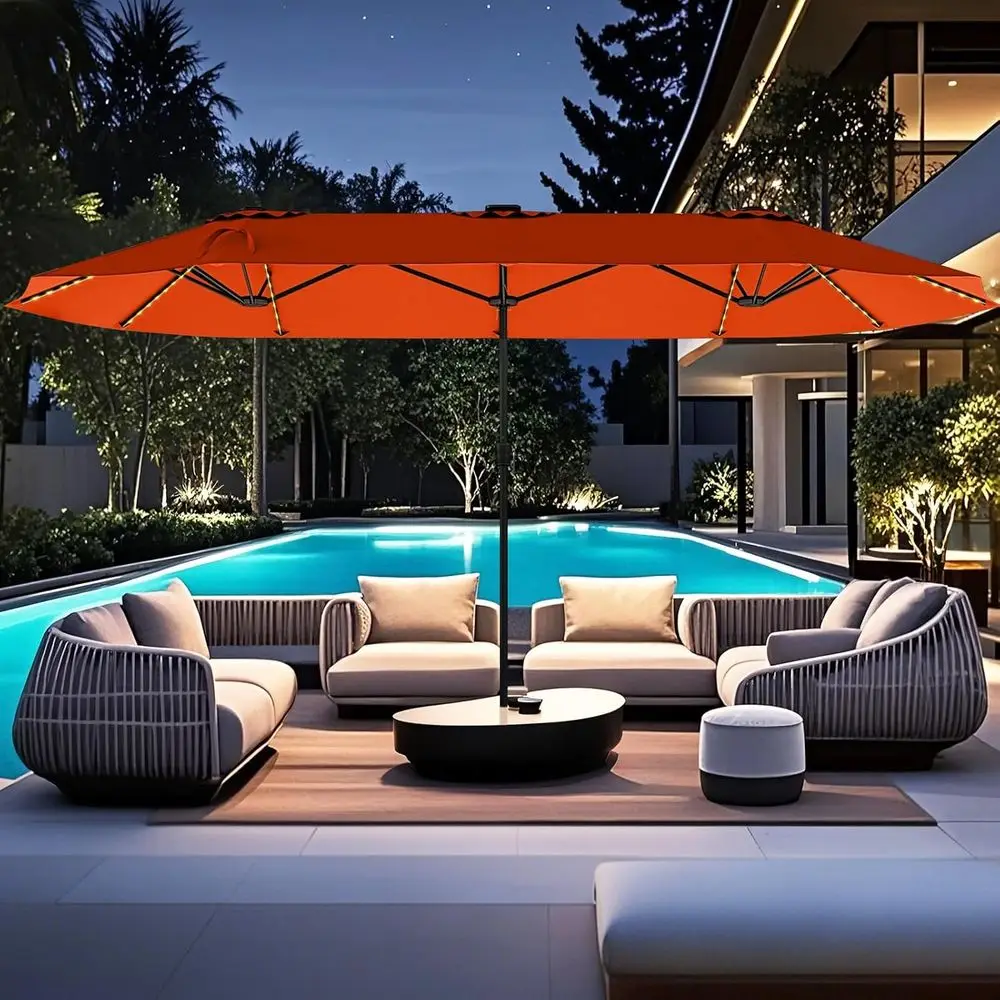 Double-Sided Patio Umbrella 15.5' T, Outdoor Twin Size with Crank Handle, Heavy-Duty Ribs, Oversized for Garden, Deck, Poolside