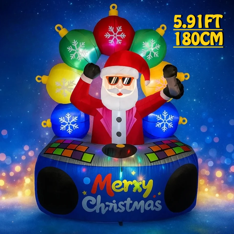 Juguete inflable de 5,91 pies, luces LED de Papá Noel para DJ, adornos navideños para patio, suministros navideños, adornos para el hogar, regalo festivo para vacaciones