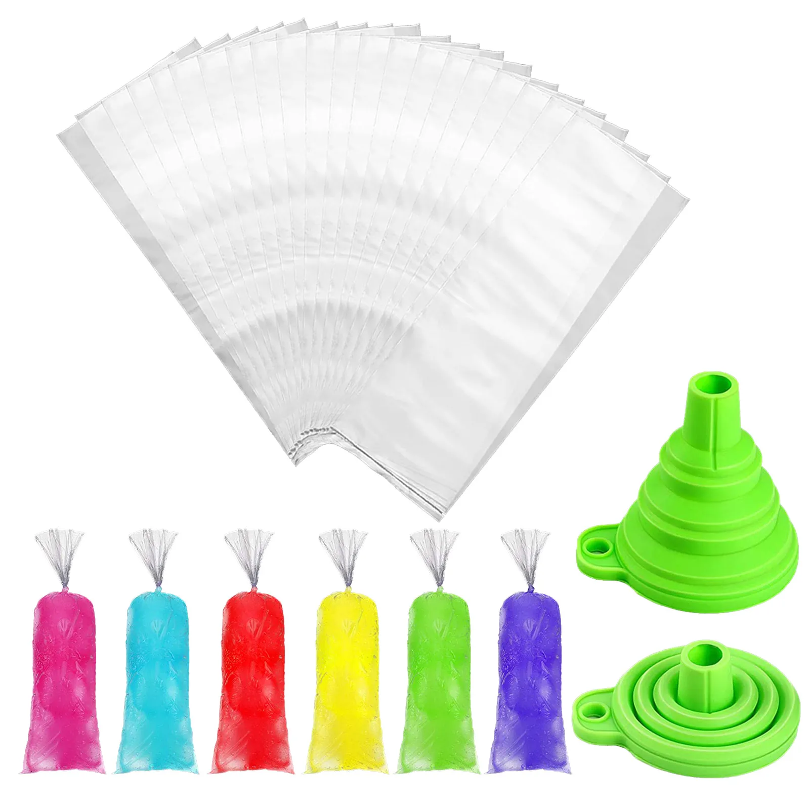 Food-grade Freezer Tubes Freeze Popsicle Bags With Funnel Popsicle Bags For DIY Ice Popsicle Ice Cream Mold Bags A Silicone