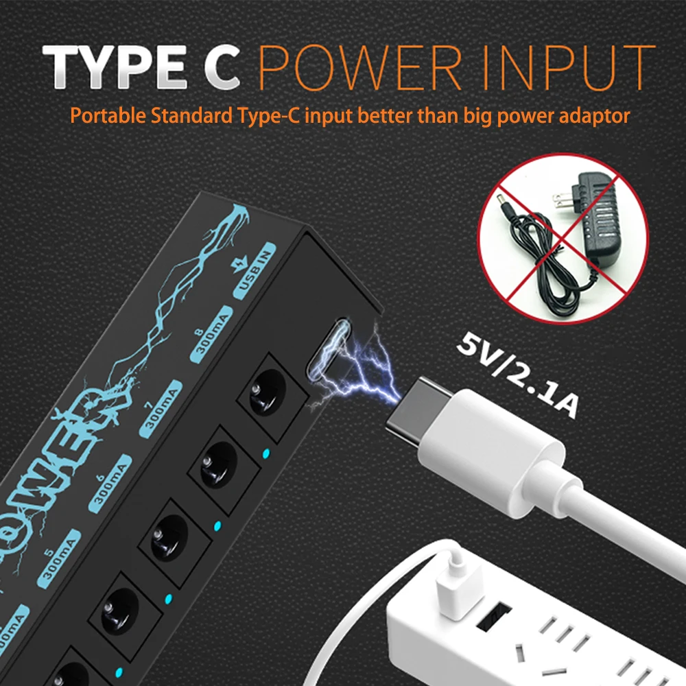 Guitar Pedal Power Guitar Effector Power Supply 8 Isolated DC Output Isolated Power USB IN 5V 2.1A & 8 DC OUT 9V & 1 USB OUT