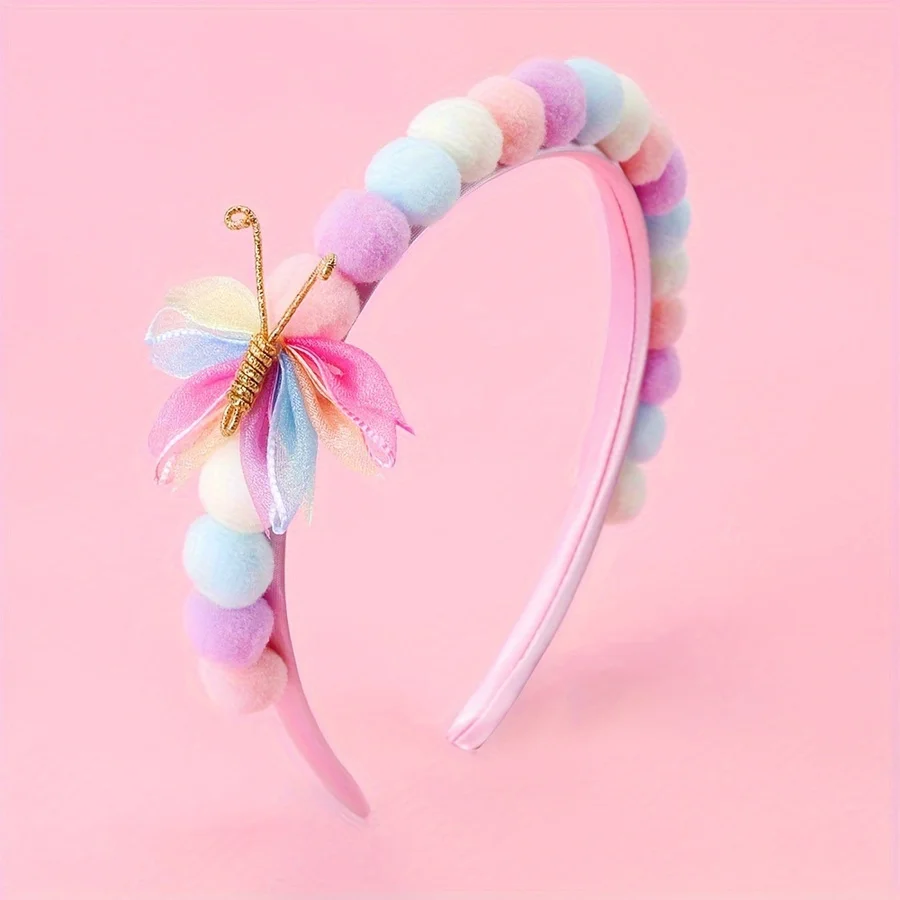 

1pc Sweet Pompom Headbands for Little Adorable Tulle Butterfly Decor Headbands Hair Hoop Princess Hair Additions for Little