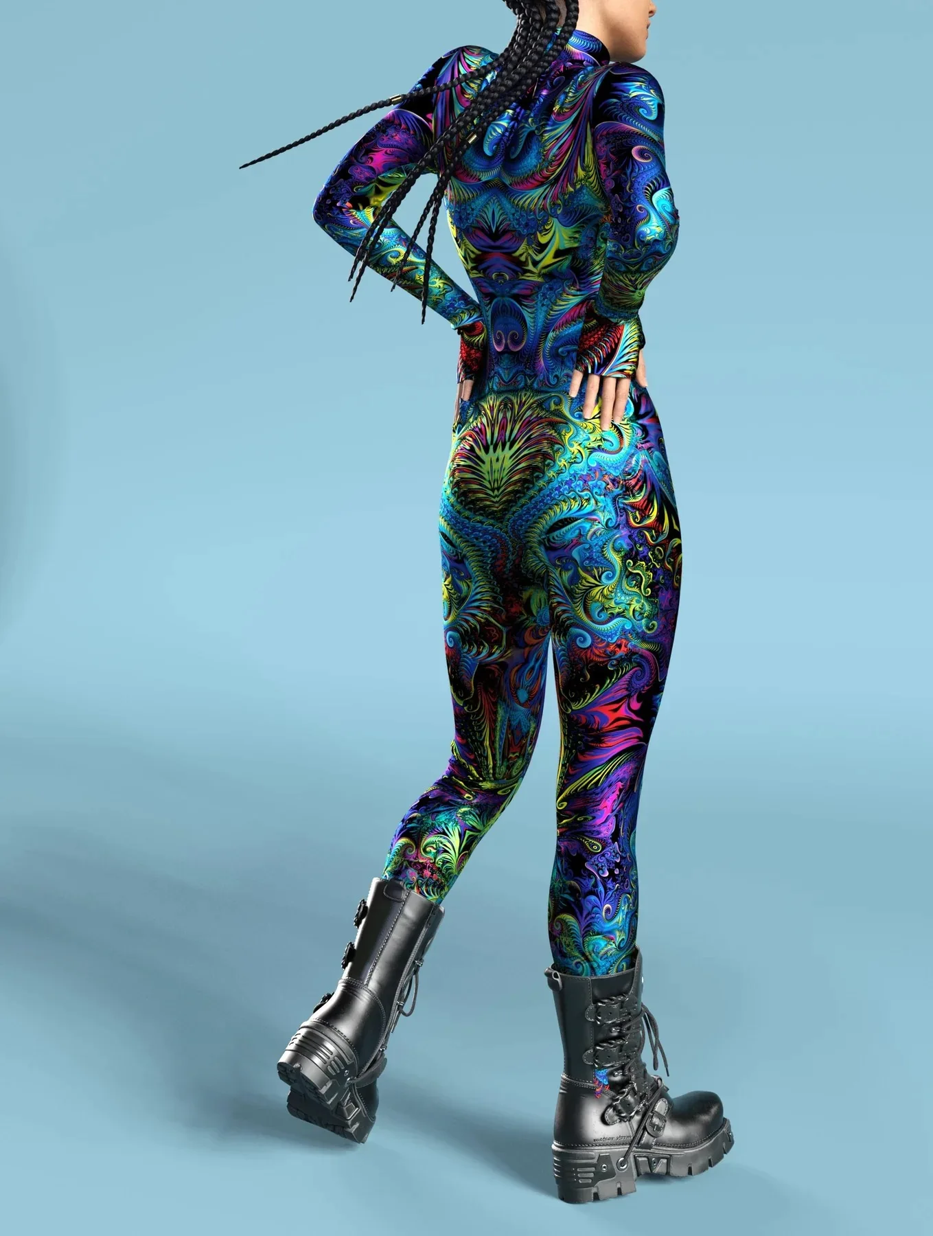 Damen Mehrfarbiger 3D-Druck Festtagsparty Regenbogen Sexy Enger Bodysuit Punk Cosplay Kostüm Performance Romper – Detail 4